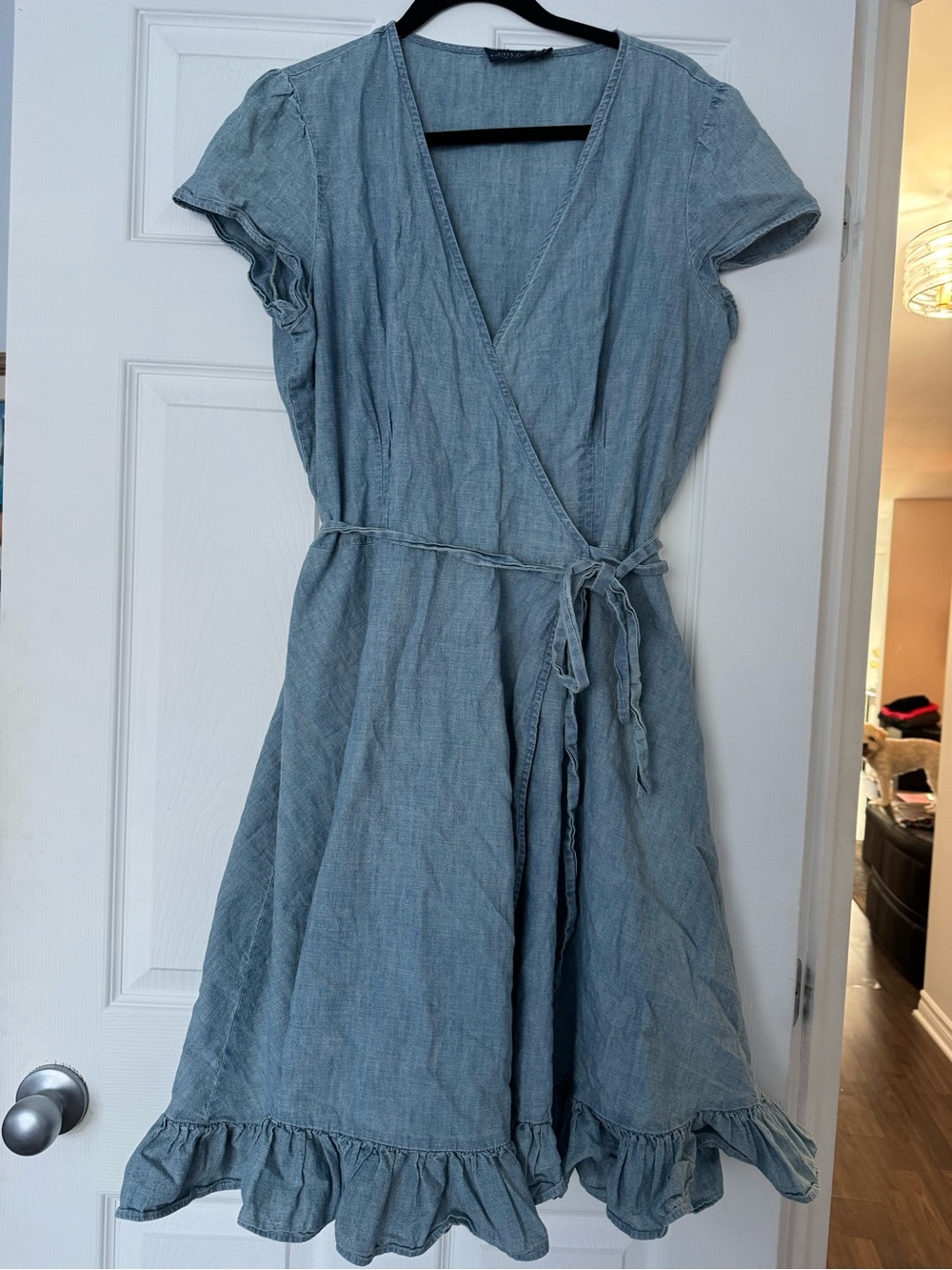 Ralph Lauren Light Blue Wrap Maxi Dress with Ruffle Hem